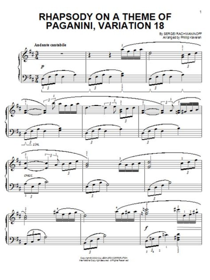 Rachmaninoff Rhapsody on Paganini Theme Sheet Music PDF Download