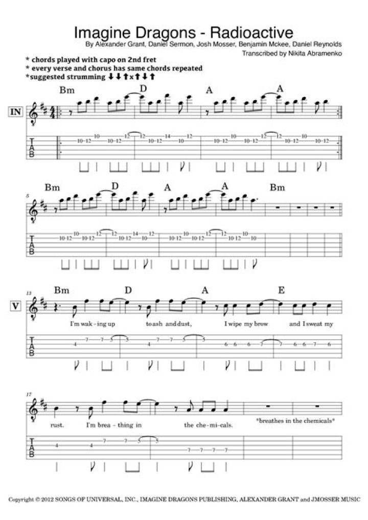 Download Free Imagine Dragons Radioactive Sheet Music PDF Now