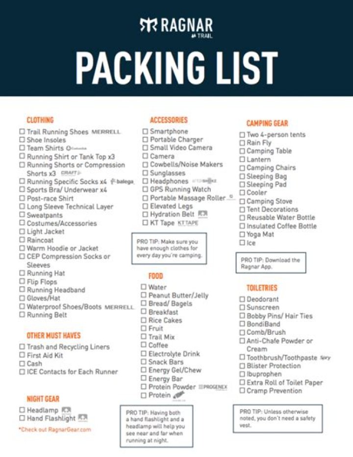 Ragnar Trail Packing List PDF for Hikers