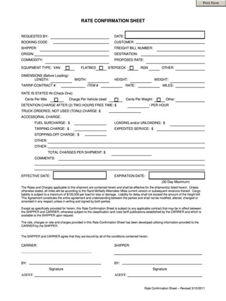 Rate Confirmation Sheet PDF – Quick & Secure Submission