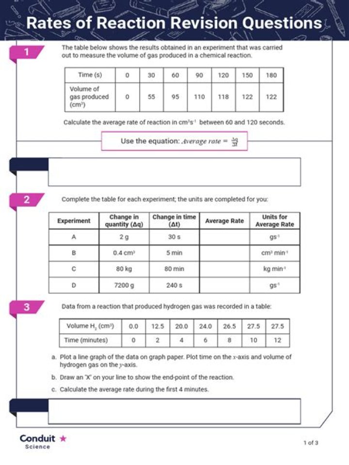 Rate of Reaction Worksheet for IGCSE – Download PDF