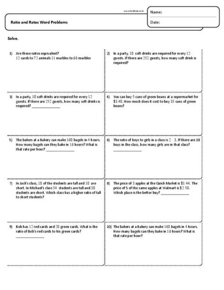 Ratio and Proportion Word Problems Worksheet with Answers PDF