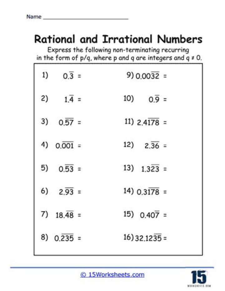 Rational and Irrational Numbers Worksheet PDF for Instant Practice