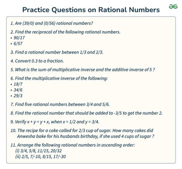 Rational Numbers Multiple Choice Questions PDF for Practice