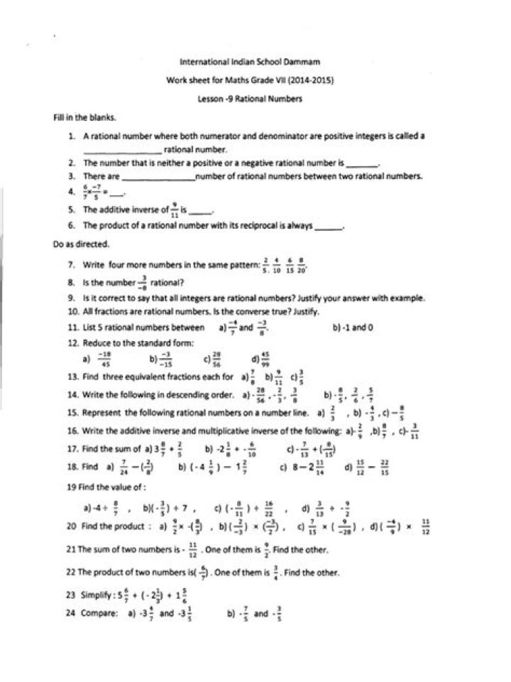 Rational Numbers Worksheets PDF for Instant Practice