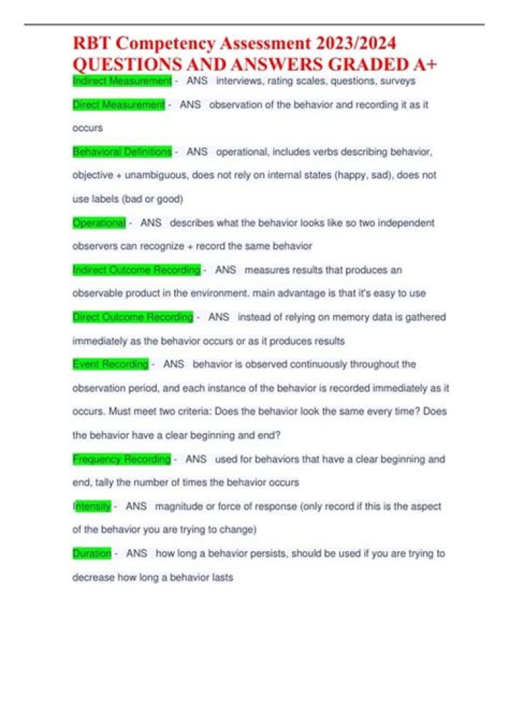 RBT Competency Assessment Answers PDF – Complete Guide & Answers