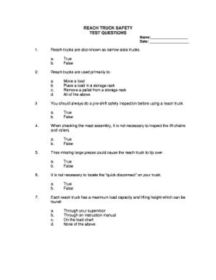 Reach Truck Theory Test Questions and Answers PDF – Master Your Exam