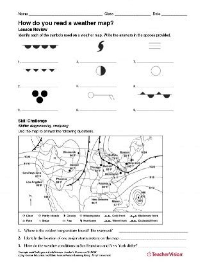 How to Read a Weather Map Worksheet PDF