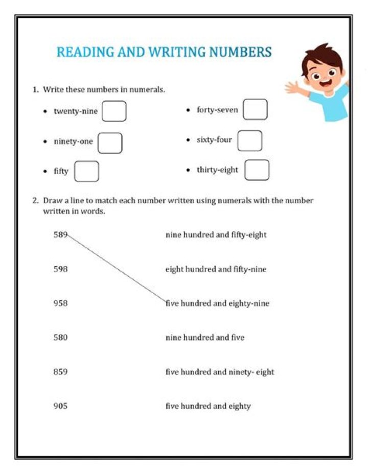 Free Reading and Writing Whole Numbers Worksheets PDF for Kids