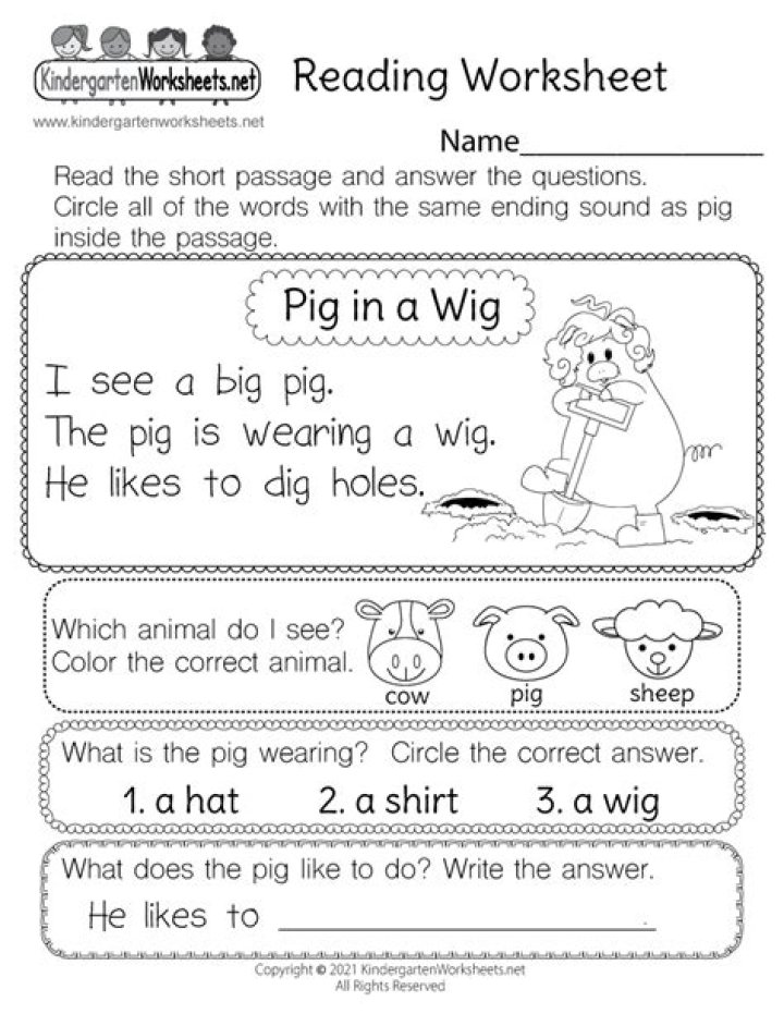 Free Reading Comprehension Worksheets for Kindergarten PDF Download