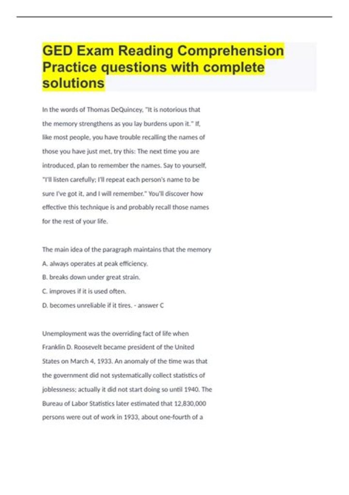 Master GED Reading Practice Test PDF – Free Download
