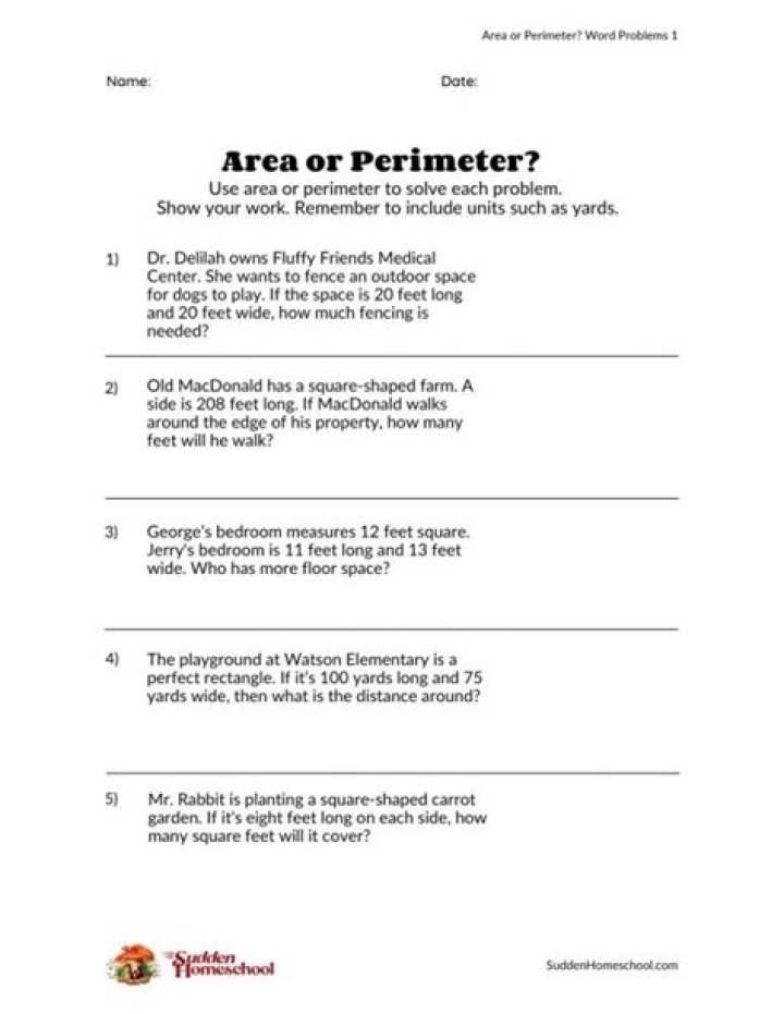 Real-World Area Problems Worksheet PDF for Classroom Use
