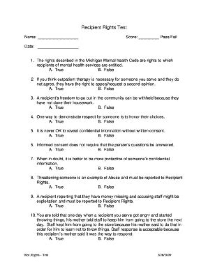 Recipient Rights Test Answers PDF – Official Guide & Answers