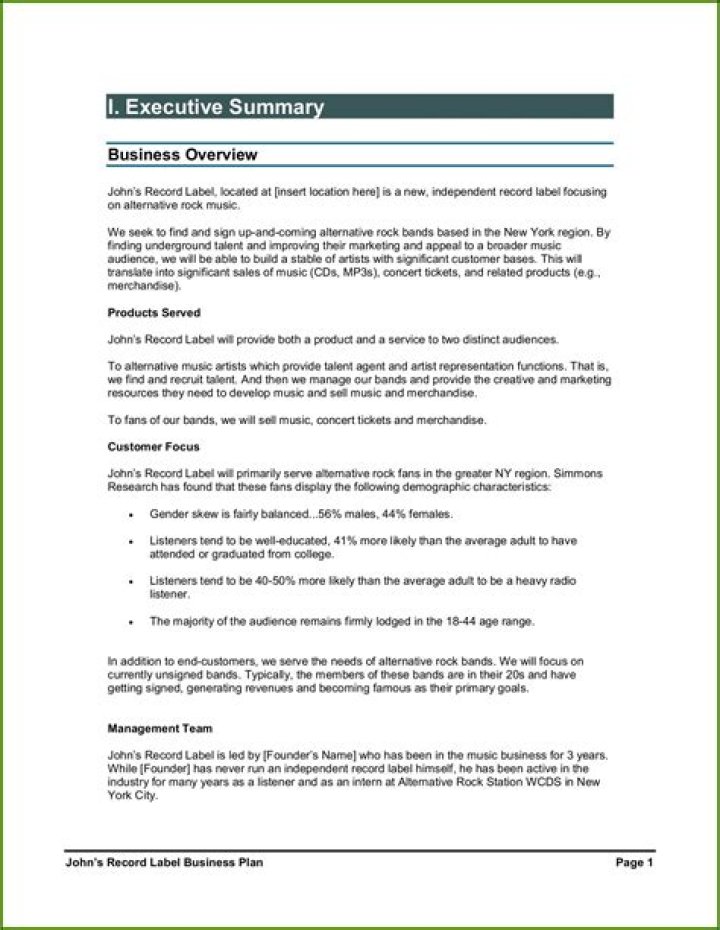 Record Label Business Plan Template PDF: Expert Business Plan Template