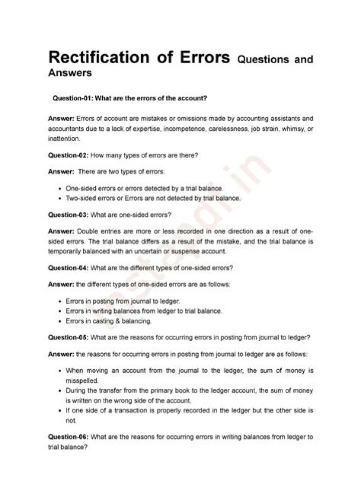 Rectification of Errors: Questions & Answers PDF Guide