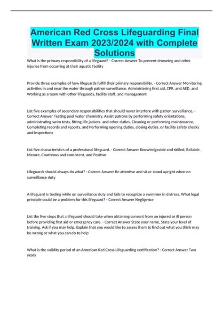 Red Cross Lifeguard Written Test PDF 2024 – Prep & Practice