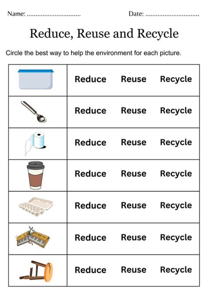 Free Reduce Reuse Recycle Worksheets PDF for Sustainable Living