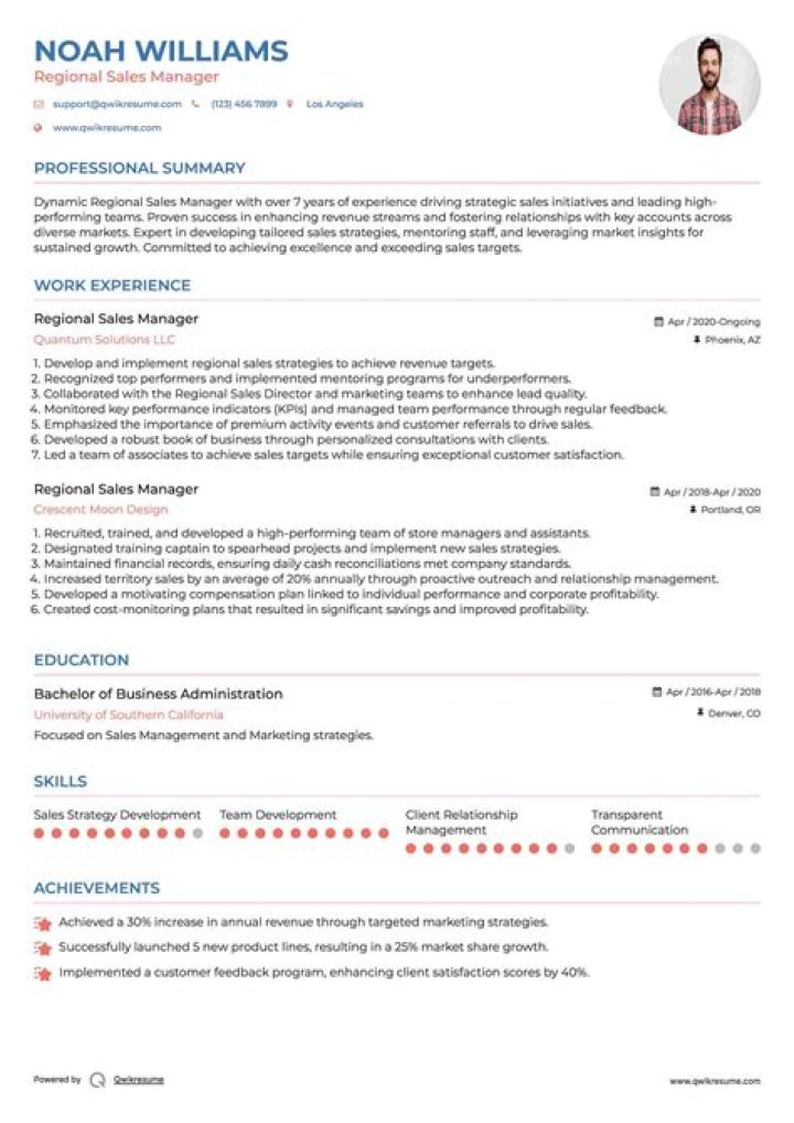 Regional Sales Manager Resume PDF for Immediate Download