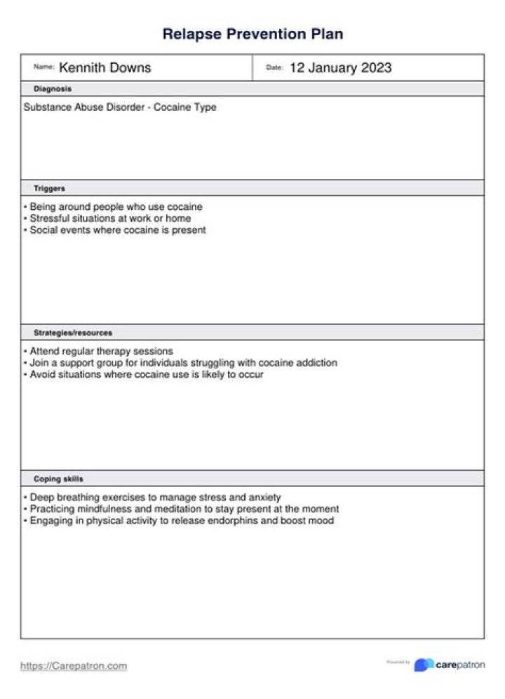 Relapse Prevention Plan Example PDF: Effective Strategies for Recovery
