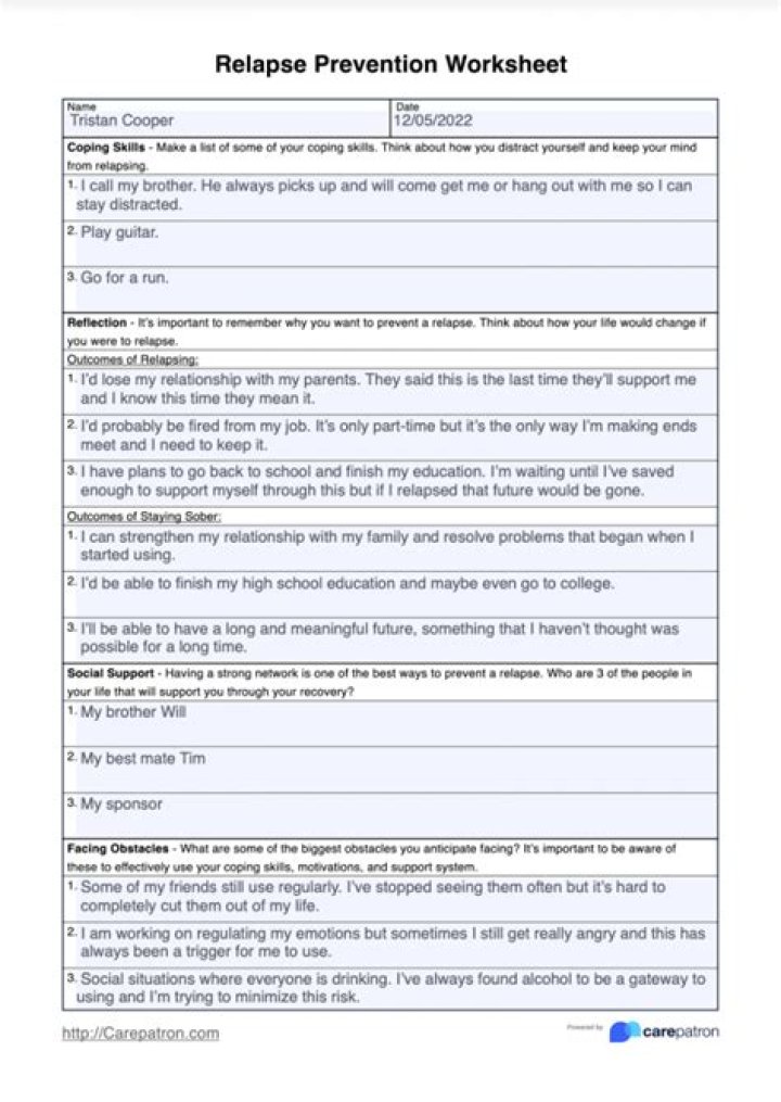 Relapse Prevention Worksheet PDF for Lasting Recovery