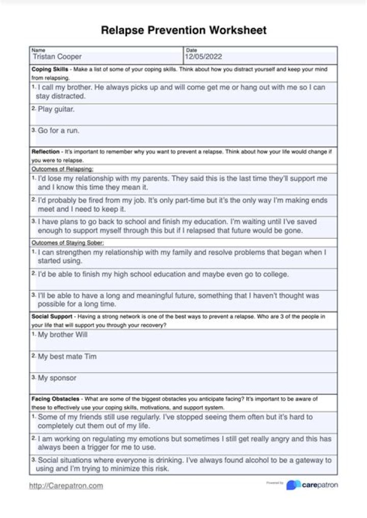 Relapse Prevention Worksheets for Substance Abuse PDF – Free Download