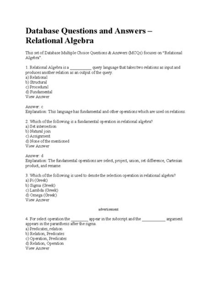 Relational Database Questions and Answers PDF: Expert Guide