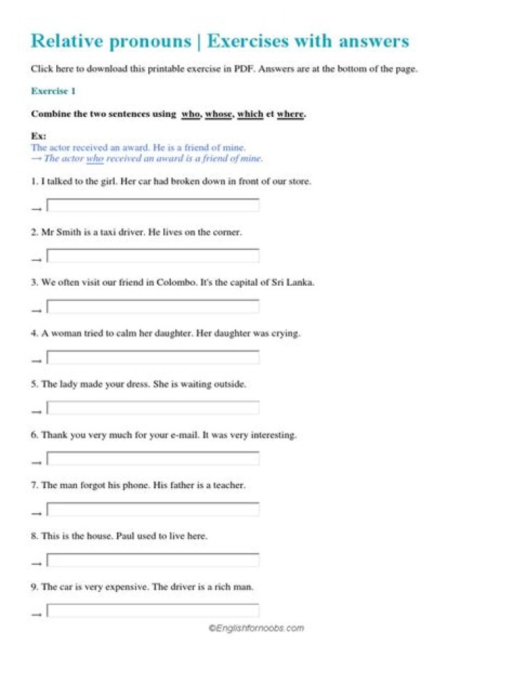 Relative Pronouns Exercises with Answers PDF – Practice & Test Your Grammar