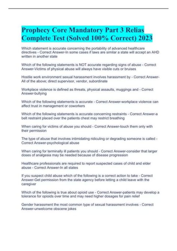 Relias Core Mandatory Part 1 Answers PDF – Complete Guide