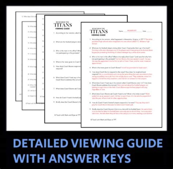 Remember the Titans Movie Quiz Answers & PDF Answer Key