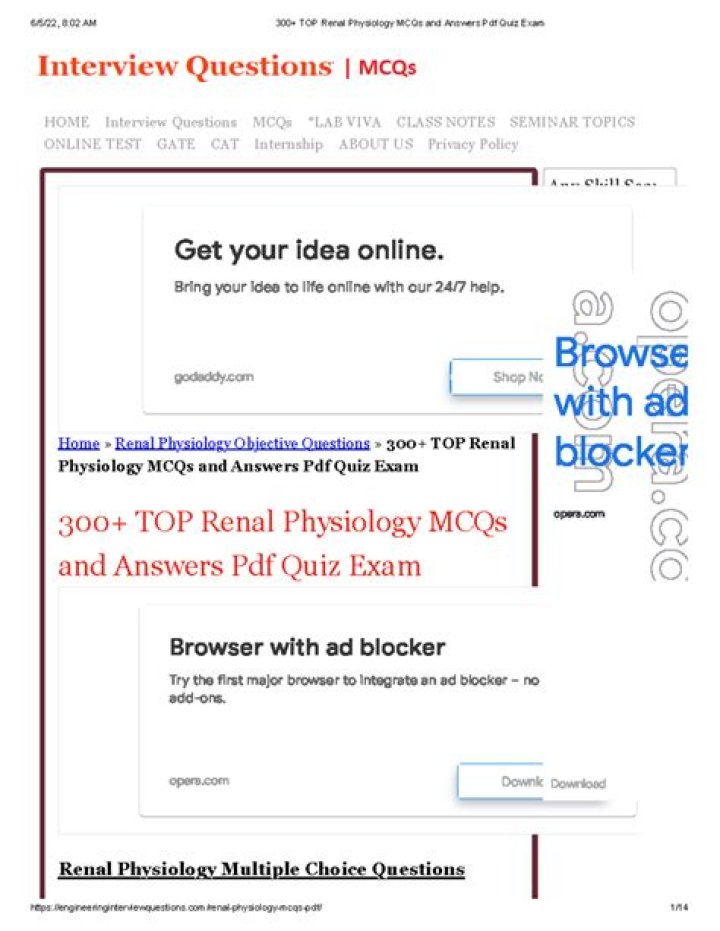Renal Physiology MCQs with Answers PDF – Perfect for Medical Students