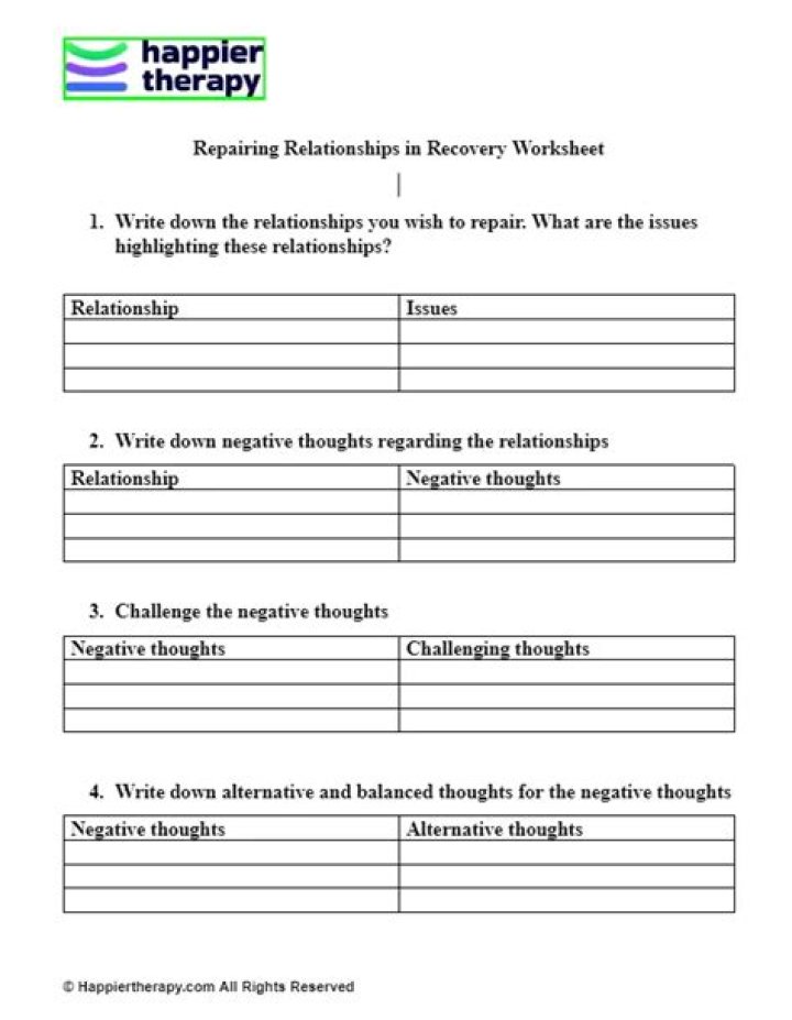 Healing Connections: Repairing Relationships in Recovery with Worksheets
