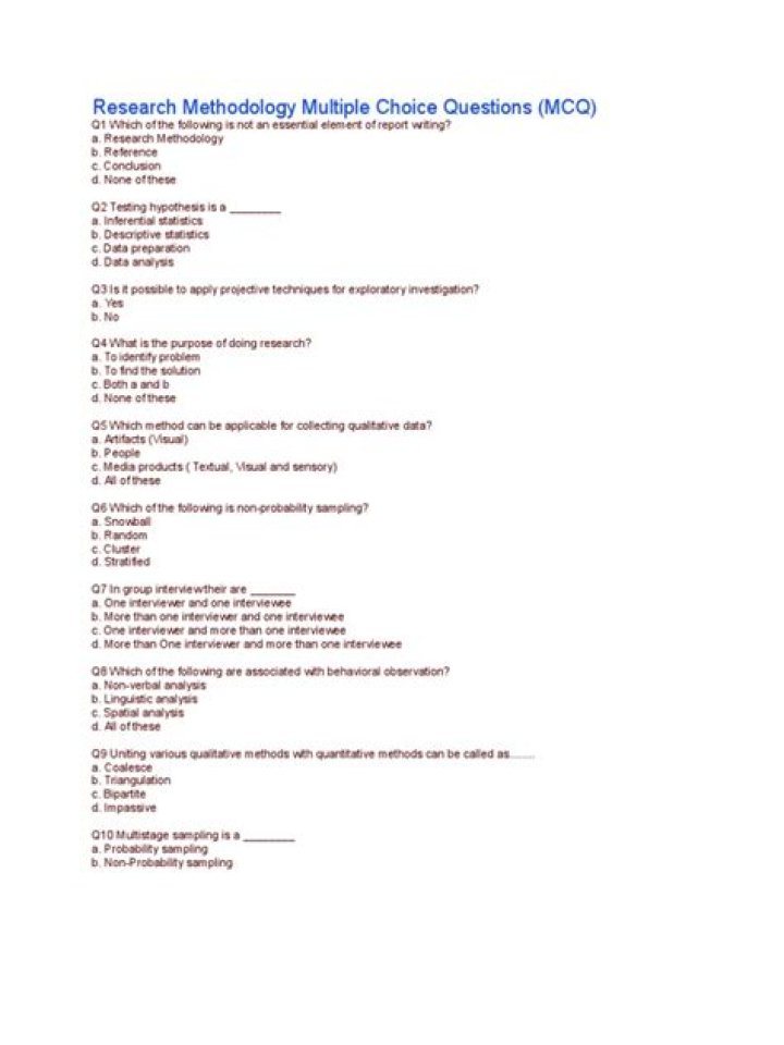 Research Methodology: Multiple Choice Questions & Answers PDF for Students