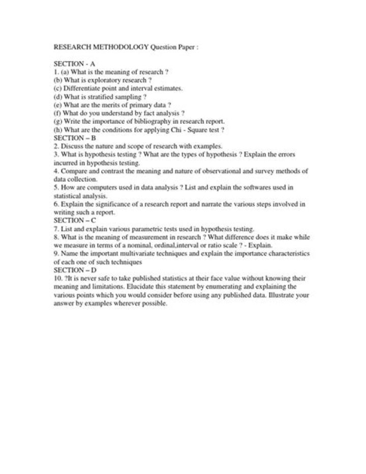 Research Methodology Question Paper PDF for Academic Use