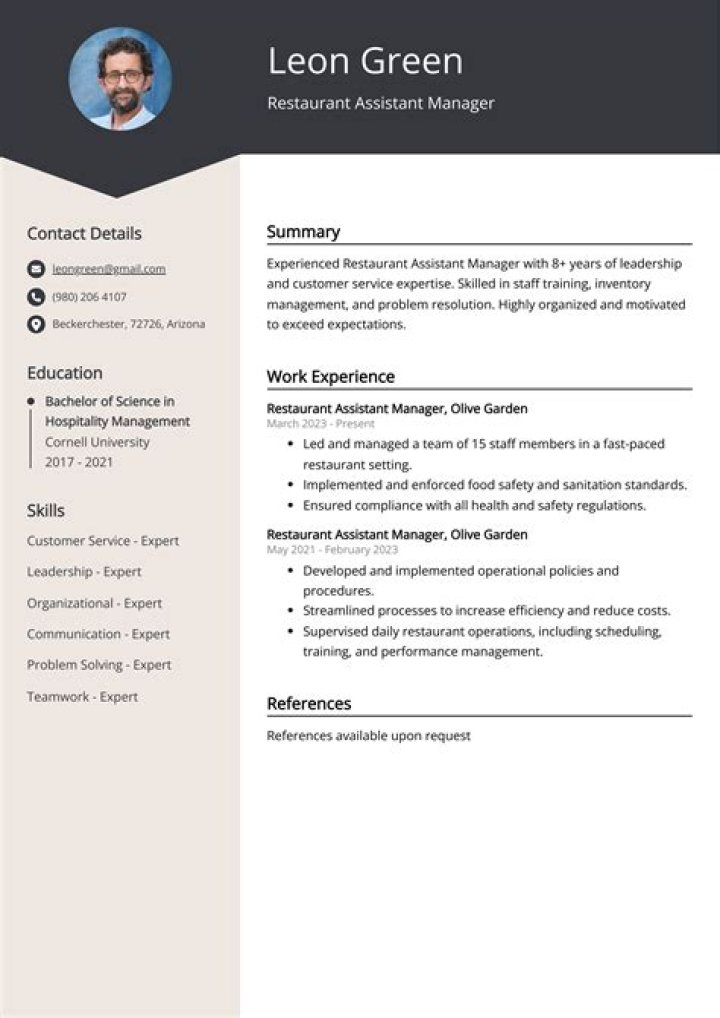 Restaurant Assistant Manager Resume PDF for Job Success