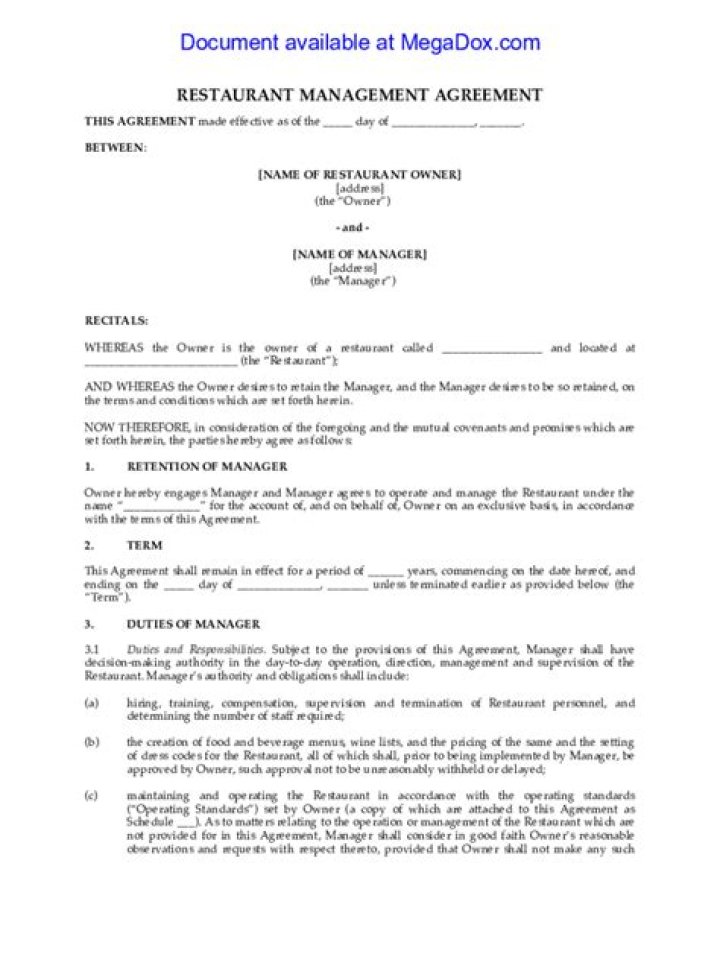 Download Restaurant Manager Contract PDF