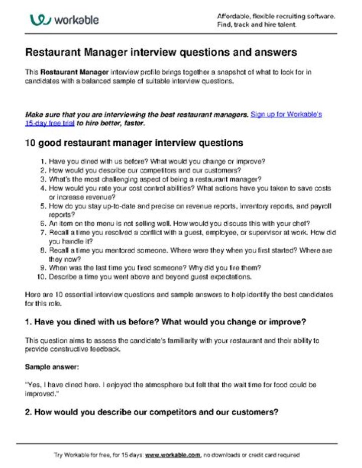 Essential Restaurant Manager Interview Questions & Answers PDF Download