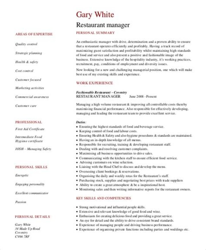 Professional Restaurant Manager Resume PDF for Hiring Managers