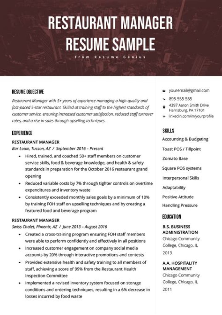 Restaurant Manager Resume Samples PDF for Quick Job Application