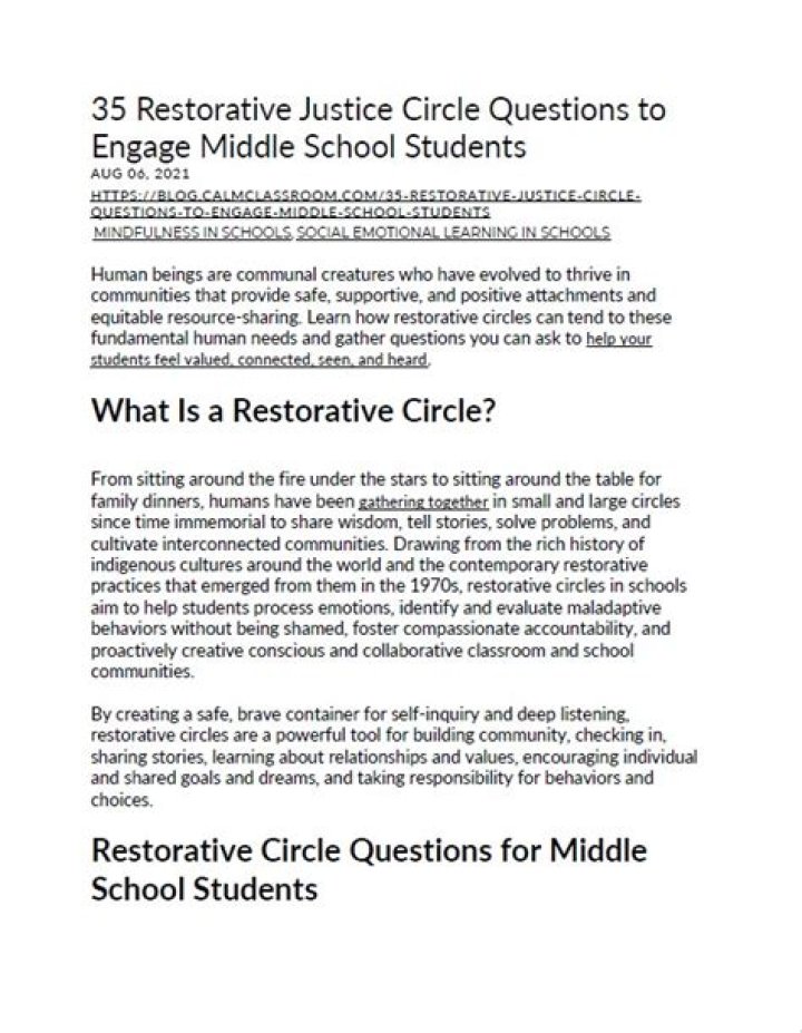 Restorative Circle Questions for Elementary Students – Free PDF Download