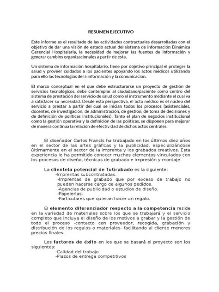 Resumen Ejecutivo de Plan de Negocios PDF Listo para Descarga