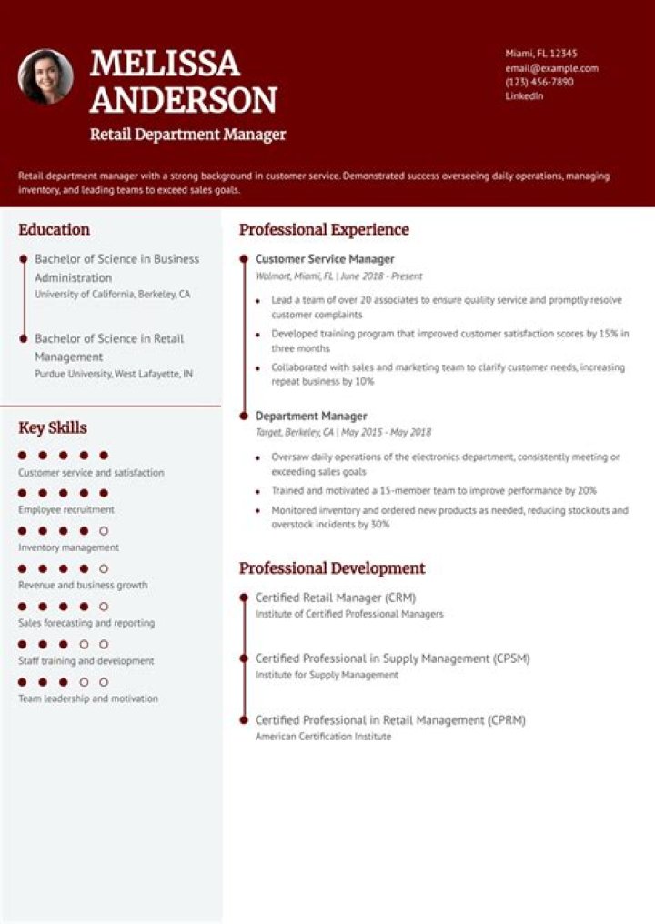 Retail Department Manager Resume PDF for Career Growth