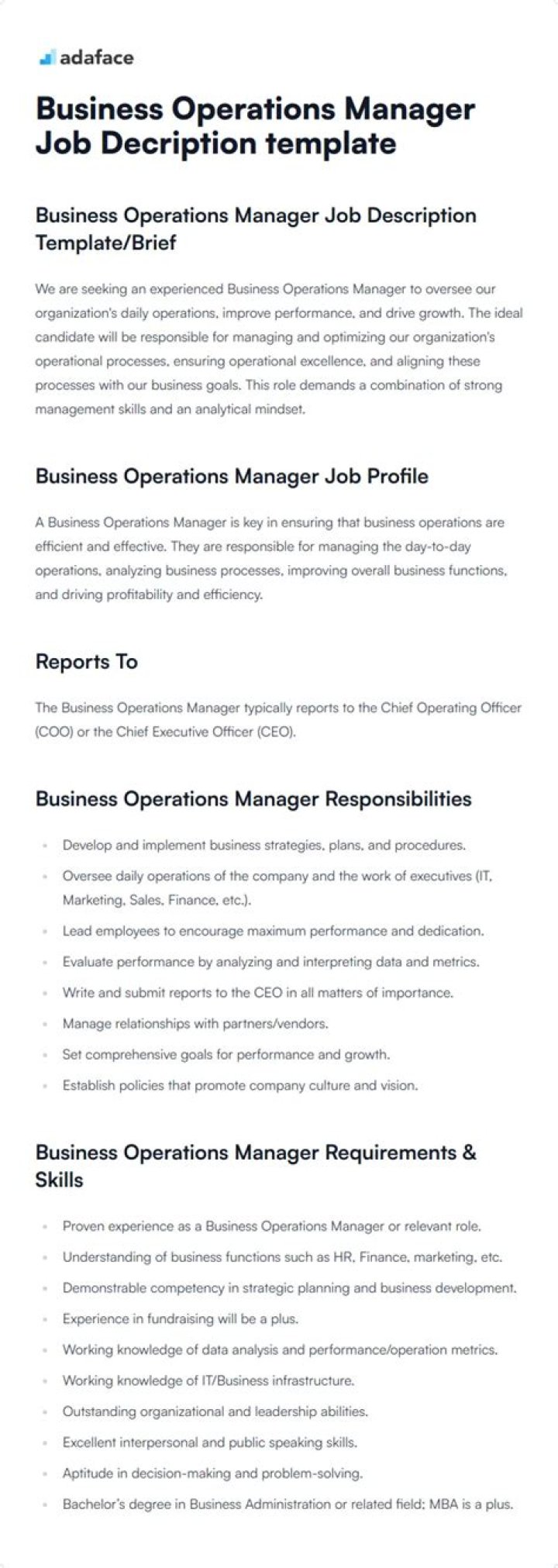 Retail Operations Manager Job Description PDF: Key Responsibilities & Requirements
