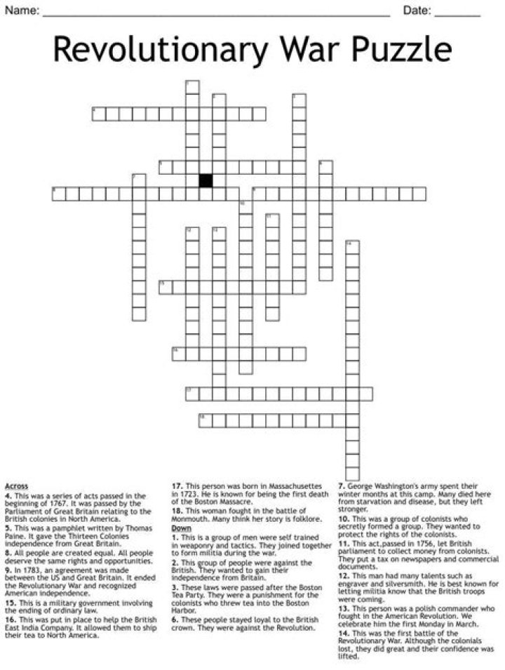 Revolutionary War Crossword Puzzle Answer Key PDF – Solve & Learn