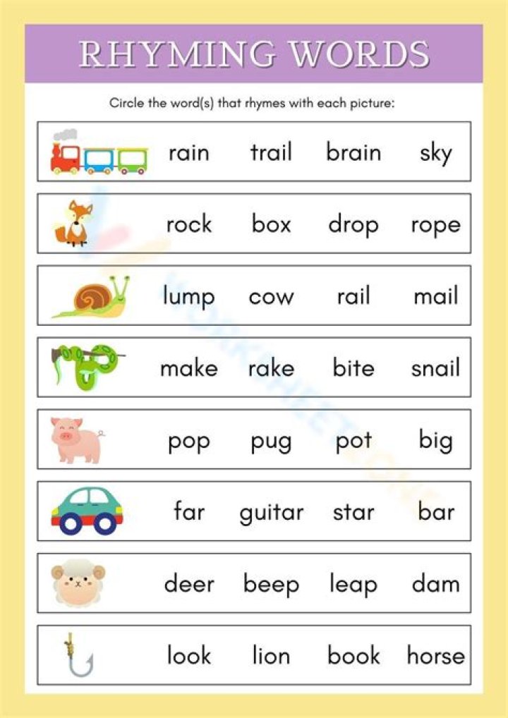 Rhyming Pictures Worksheets PDF for Kids