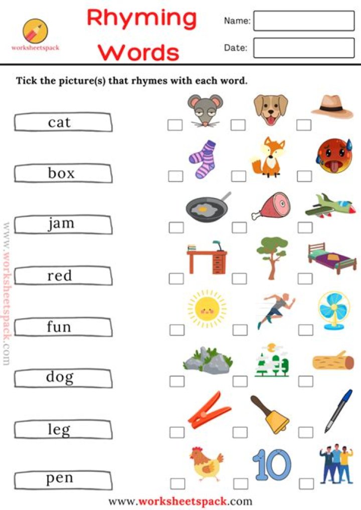 Rhyming Words Worksheets PDF for Kindergarten – Fun Phonics Practice