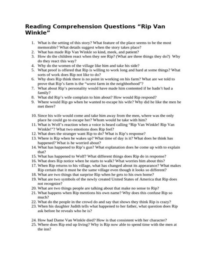 Rip Van Winkle Questions PDF: Answers & Analysis for Students