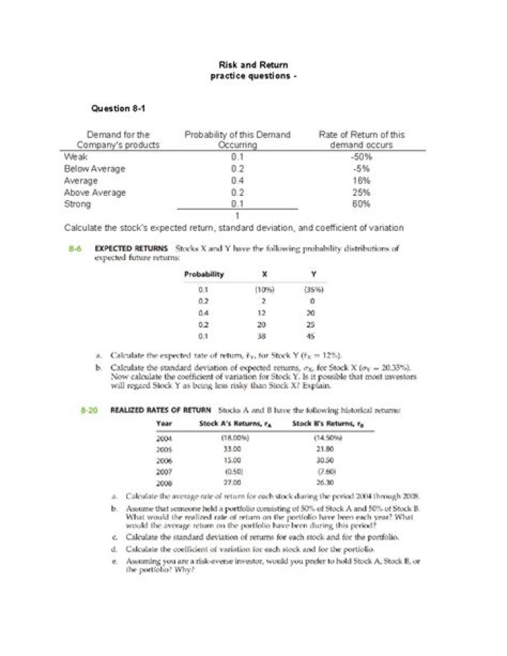 Risk and Return Questions and Answers PDF: Expert Insights