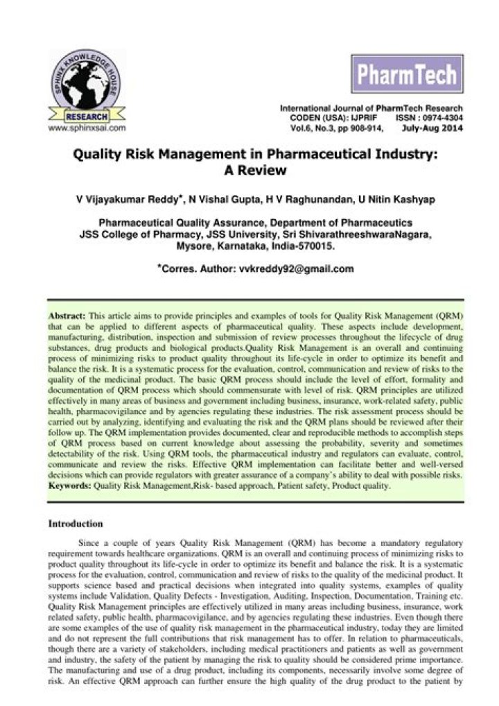 Risk Management in the Pharmaceutical Industry: Essential PDF Guide