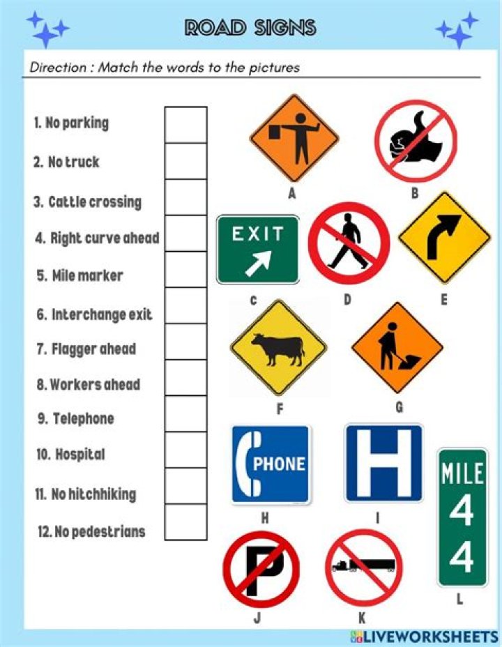 Road Signs Worksheet PDF for Safe Driving Practice
