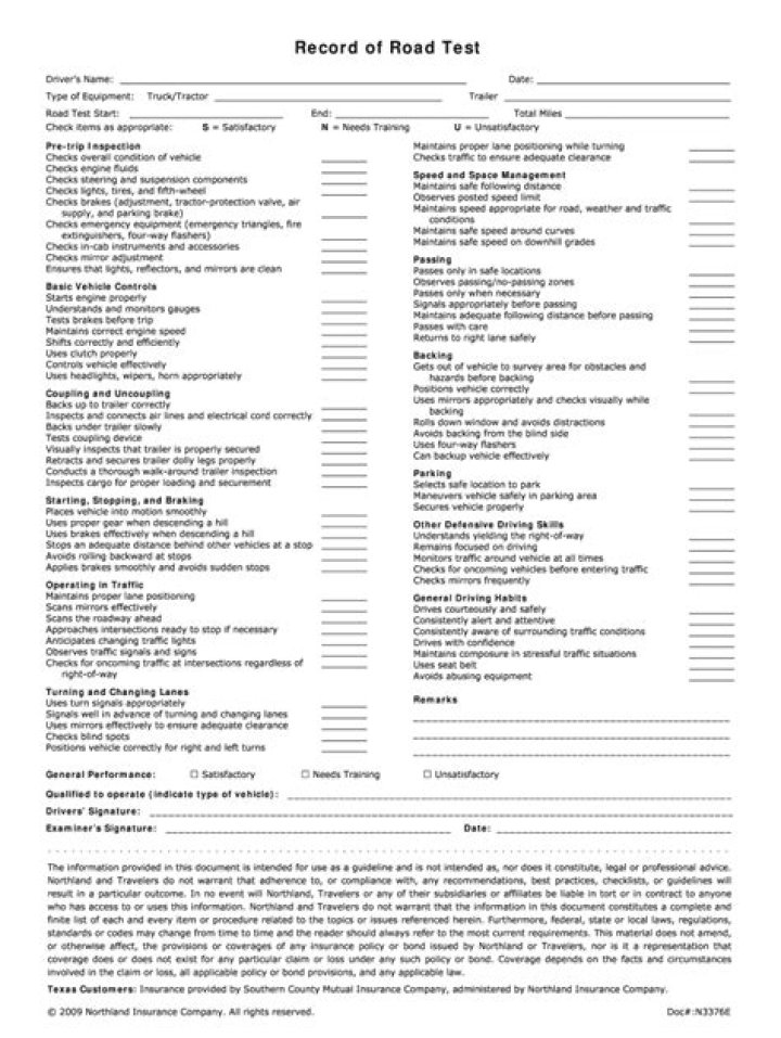 Download Free Road Test Form PDF for Passing Evaluation